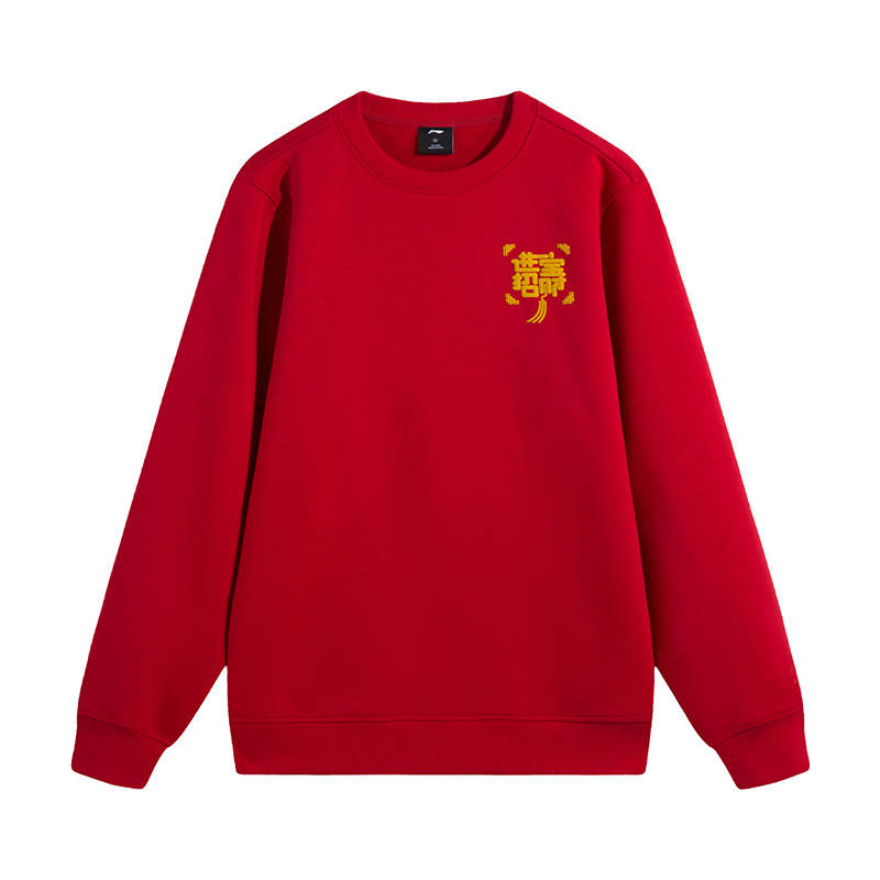 Li-Ning Li Ning Sweatshirts Unisex Bull Red Crew Neck Moderate