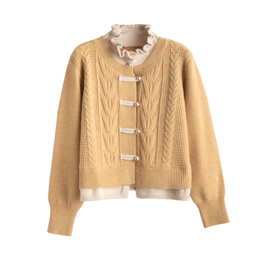 Tonlion Knitwear Women's Yellow Khaki Crew Neck Moderate