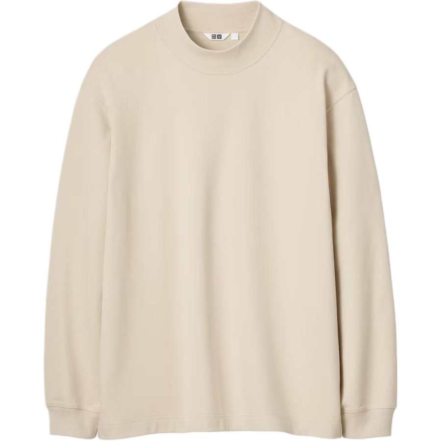 UNIQLO T Shirts Men's Beige Stand Collar