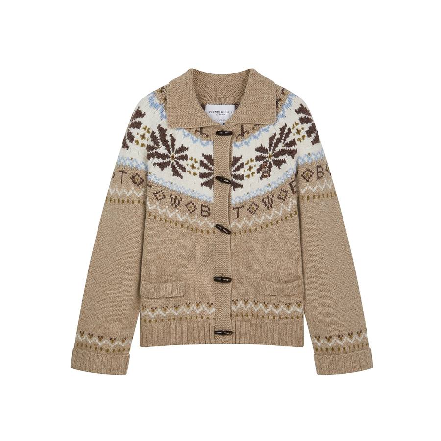 Teenie Weenie Knitwear Women's Medium Khaki Lapel Moderate Cardigan