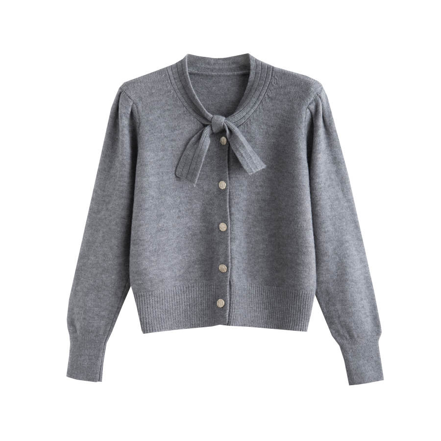 Tonlion Knitwear Women's Medium Heather Gray Crew Neck Moderate Cardigan