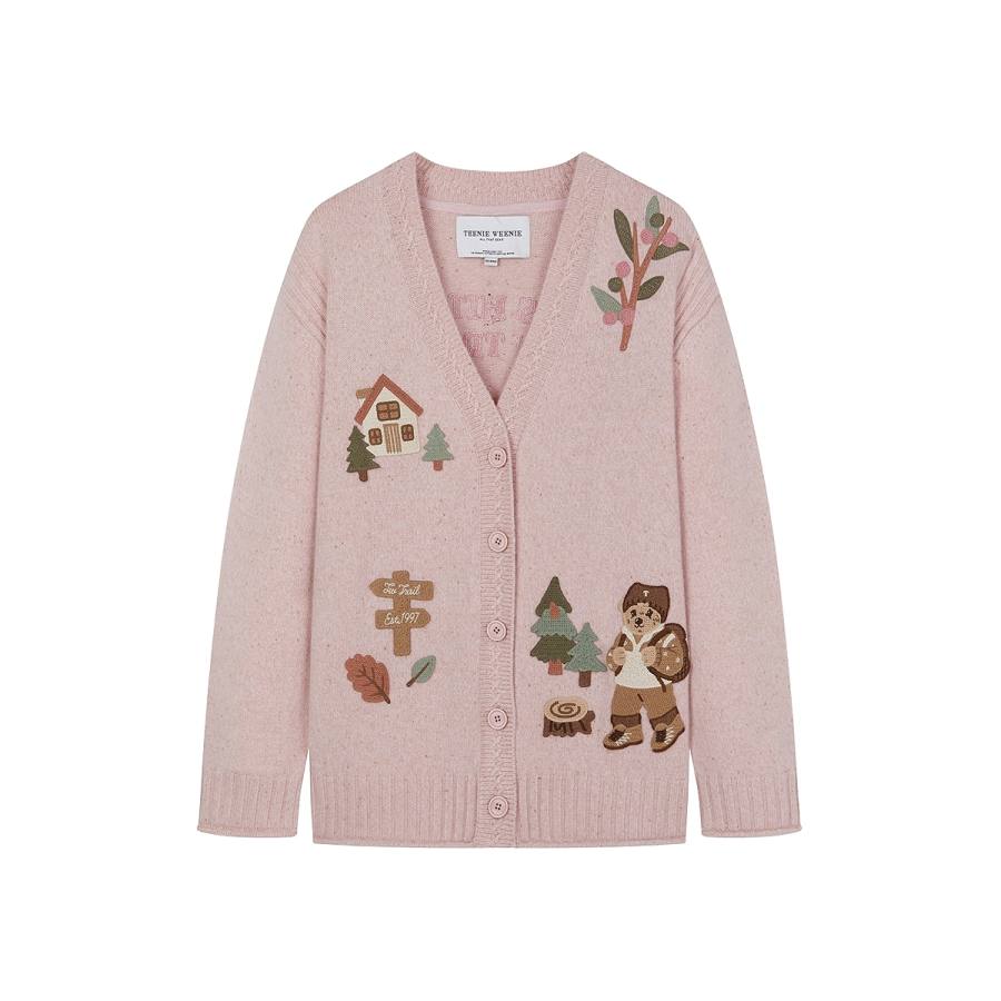 Teenie Weenie Knitwear Women's Pink V Neck Moderate Cardigan