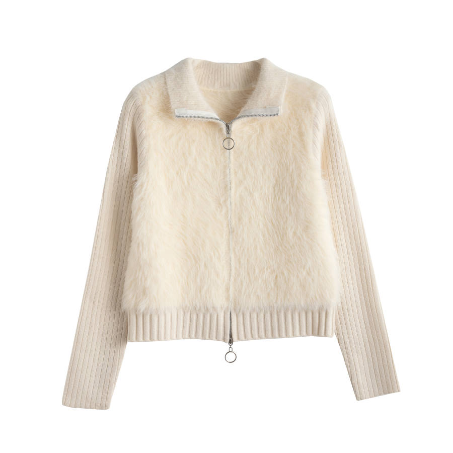 Tonlion Knitwear Women's Beige Apricot Stand Collar Moderate