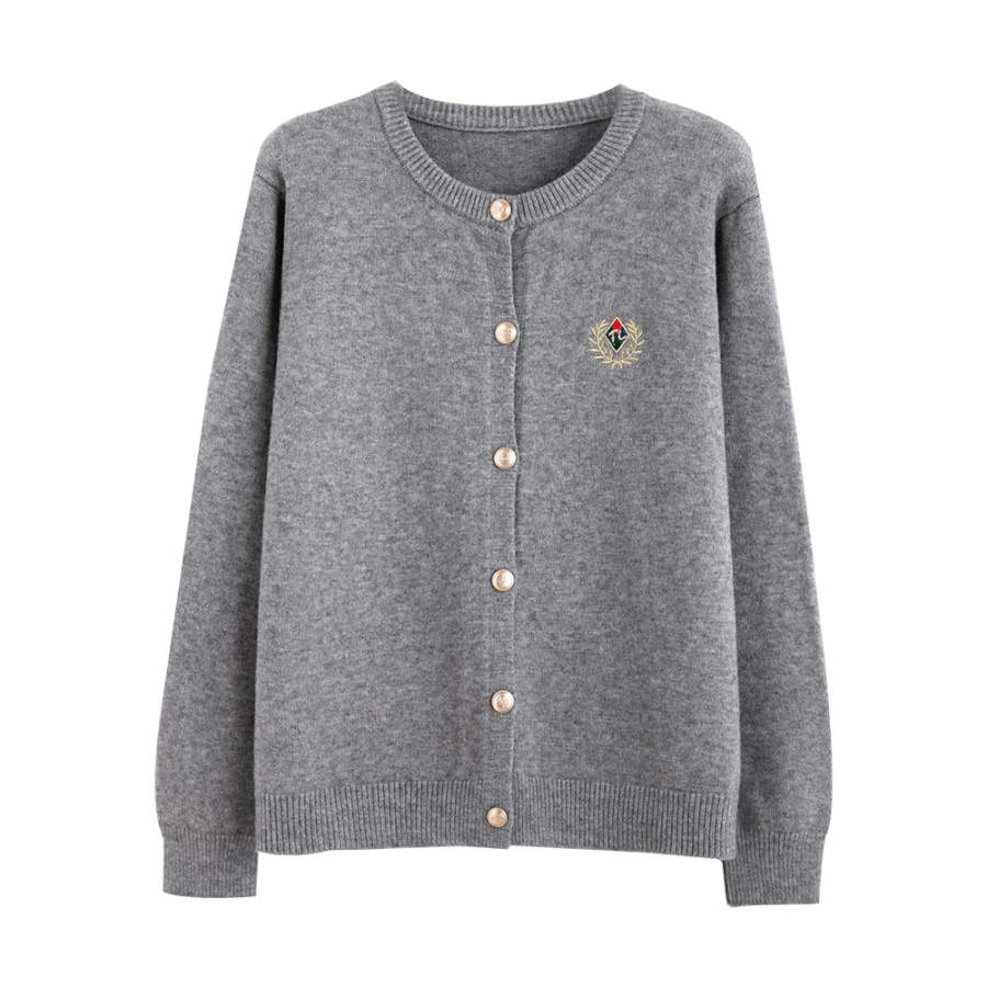 Tonlion Knitwear Women's Gray Crew Neck Moderate Cardigan