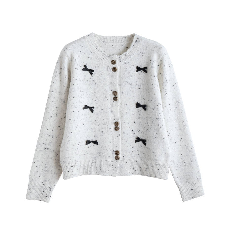 Tonlion Knitwear Women's White Tone Crew Neck Moderate Cardigan