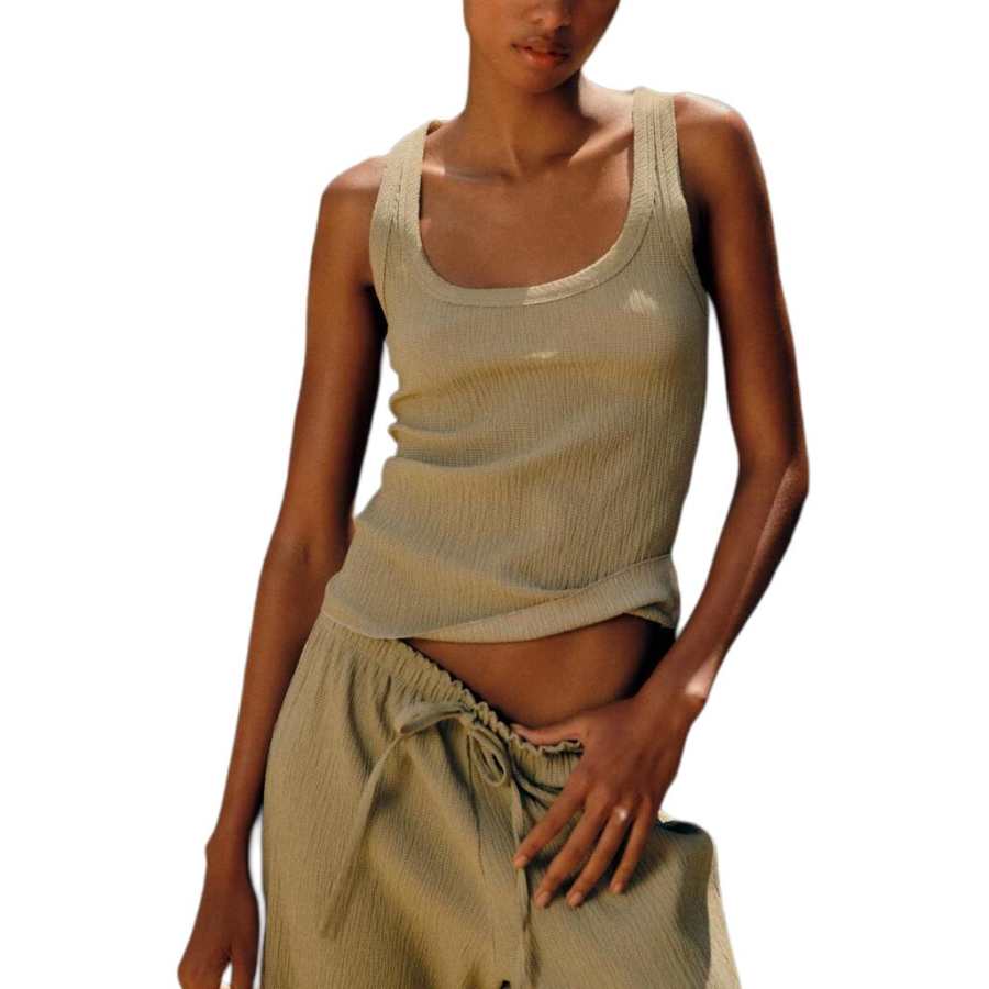 ZARA Tank Tops Women's Light Khaki Crew Neck Moderate Other