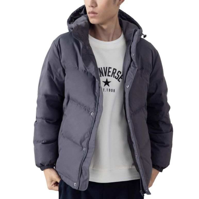 Converse Converse Down Jackets Unisex Gray Hooded Moderate Quilted Down Jacket