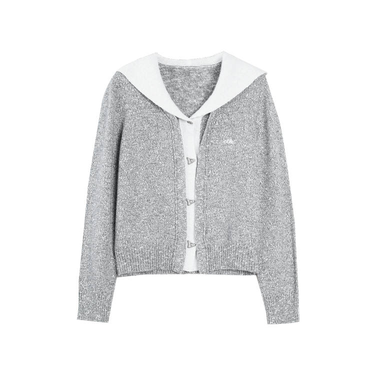 ELLE Knitwear Women's Medium Gray Navy Collar Moderate Cardigan