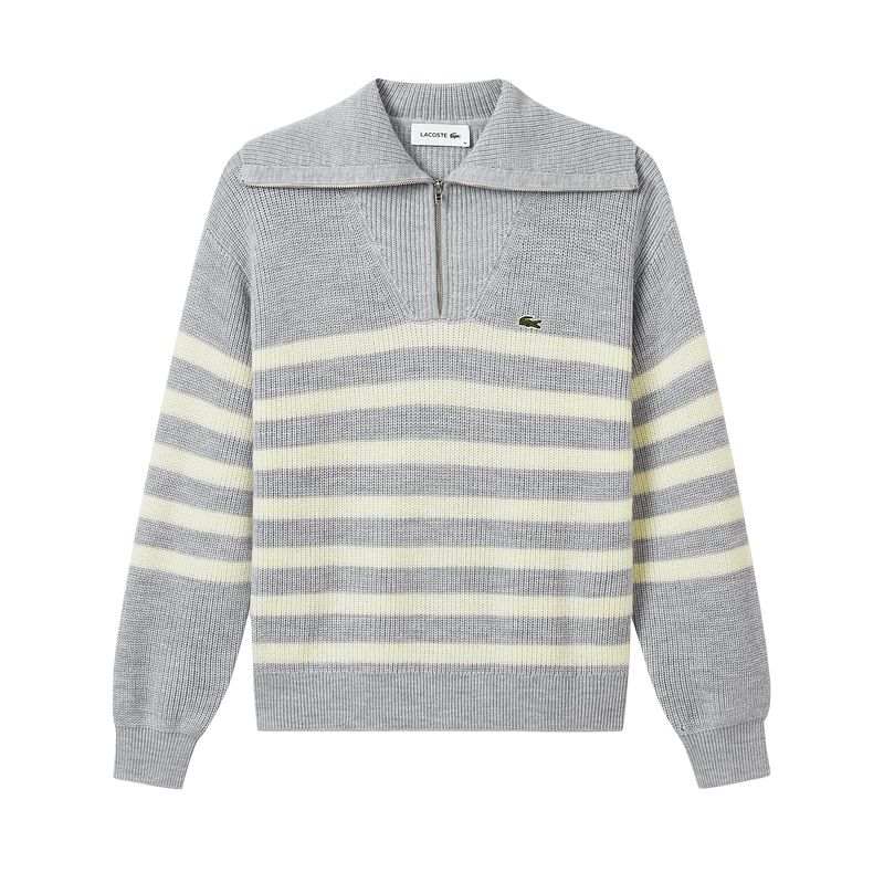 LACOSTE Sweaters Women's C0V/Gray/Light Yellow Stripes Lapel Moderate Other
