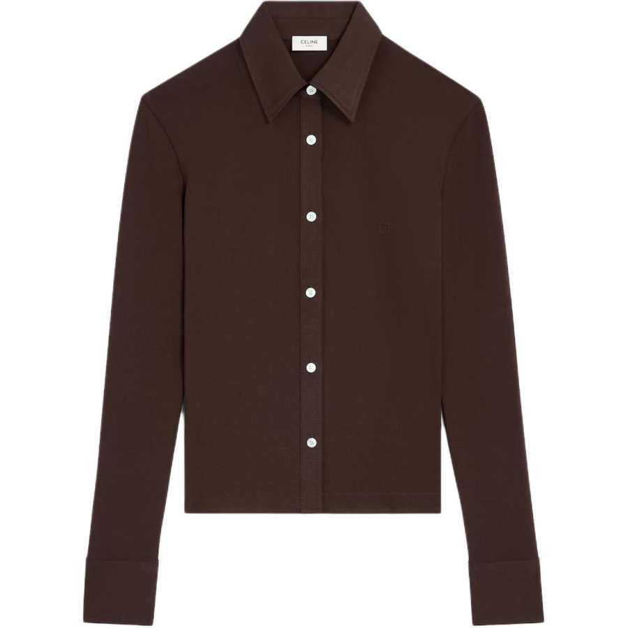 CELINE CELINE Shirts Women's Dark Chocolate Lapel Moderate Other