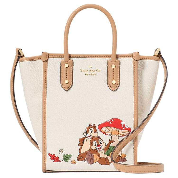 Kate Spade Chip 'N Dale, Collaboration DisneyElla Cow Leather Tote Bag, Shopping Bag, Handbag Mini Women's White