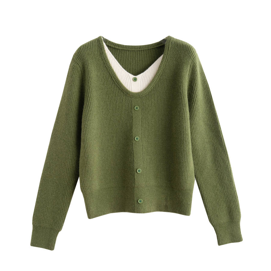 Tonlion Knitwear Women's Green Tone V Neck Moderate