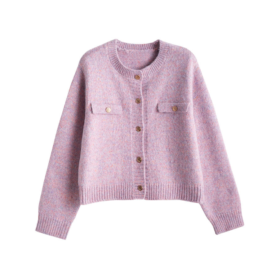 Tonlion Sweaters Women's Gray Pink Crew Neck Moderate Cardigan