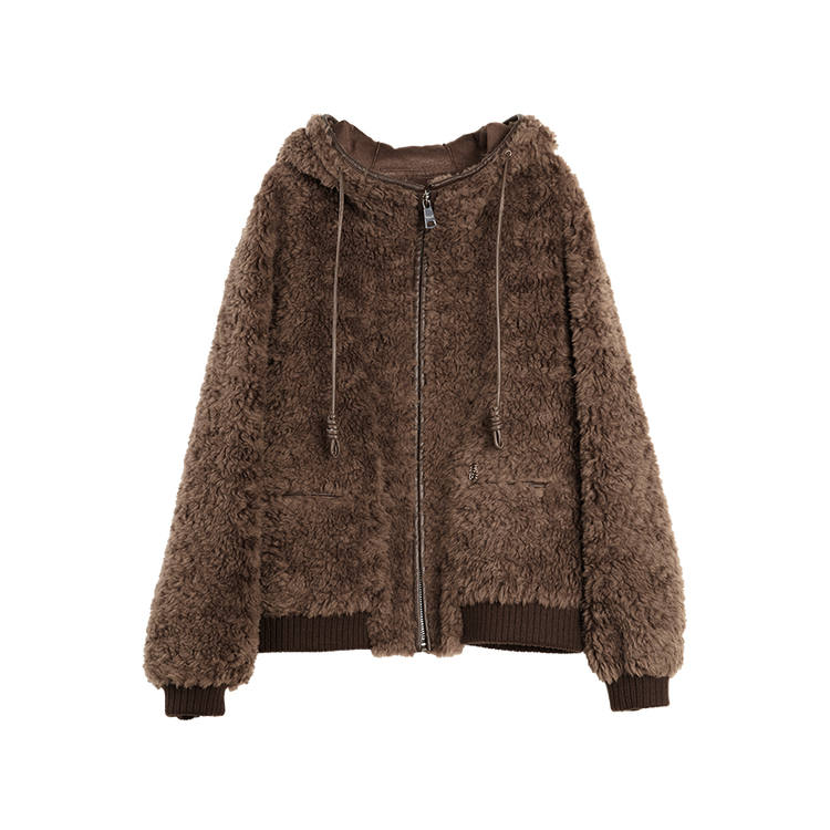 ELLE Velvet Jackets Women's Coffee Hooded Moderate