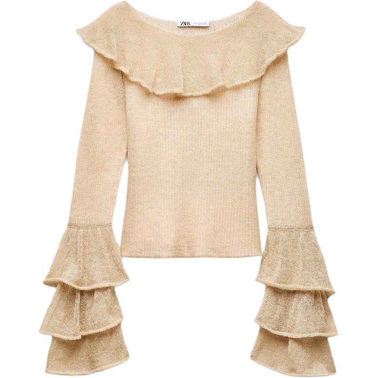 ZARA Knitwear Women's Dark Pink Crew Neck Moderate