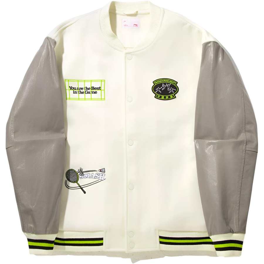Li-Ning Li Ning Jackets Men's Ecru/Gray Baseball Collar Moderate Other