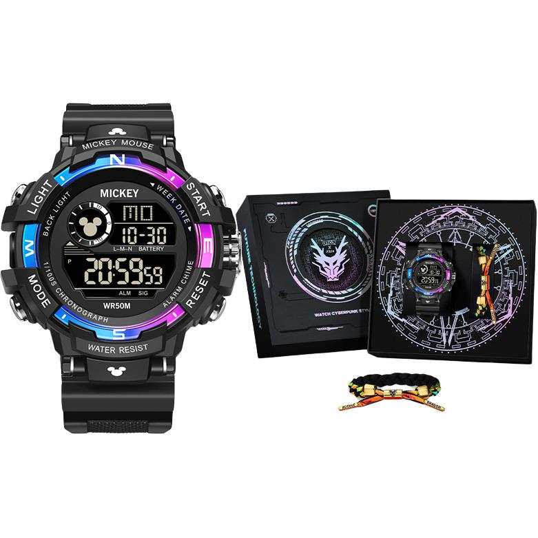 Disney Mickey Mouse Electronic Movement TPU Strap Watch Men's Watches Black Dial