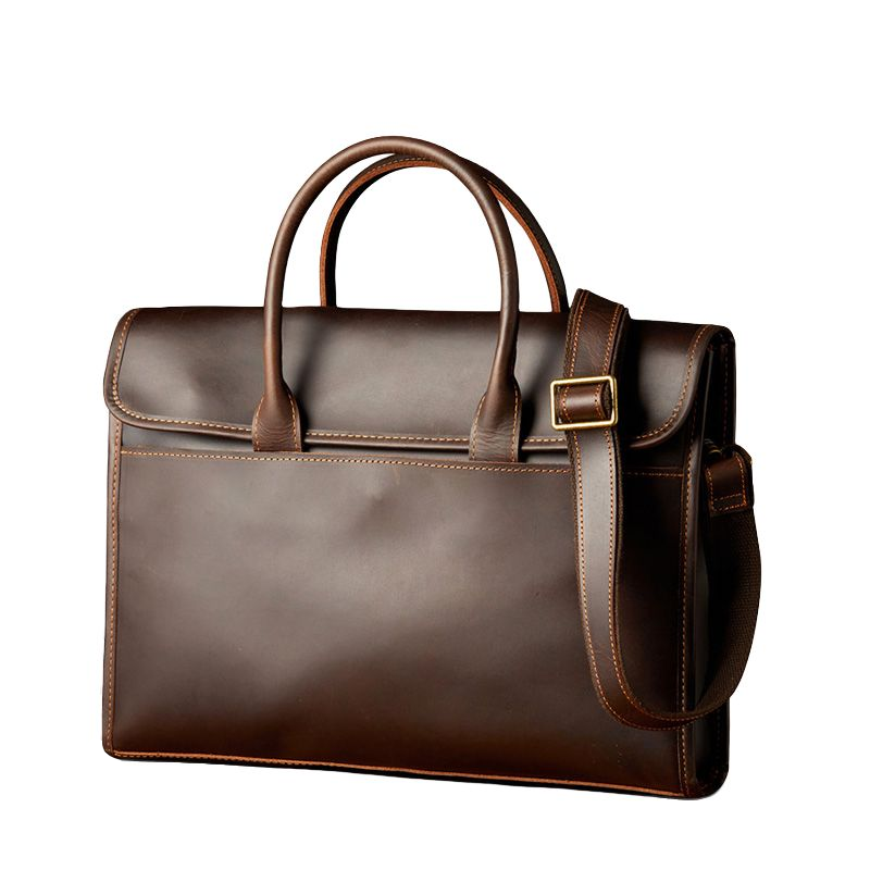 Simple & Nature Cow Leather Crossbody Bag, Briefcase Medium Men's Dark Brown