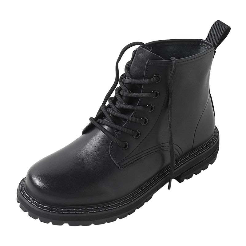 WEISHIBANGWEI WEISHIBANGWEI Cow Split Leather Short Combat Boots Men's Black