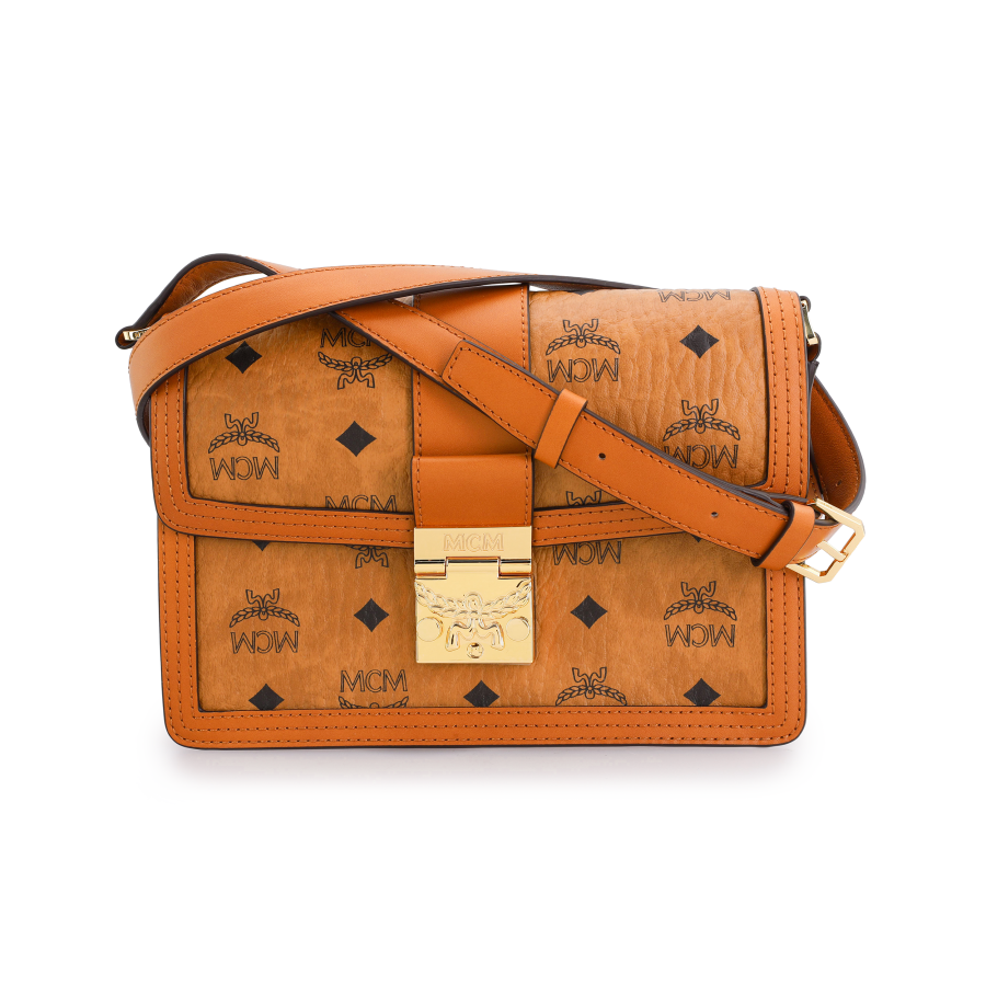 MCM Tracy Coated Canvas With Leather Trim Crossbody Bag Small Women's Cognac