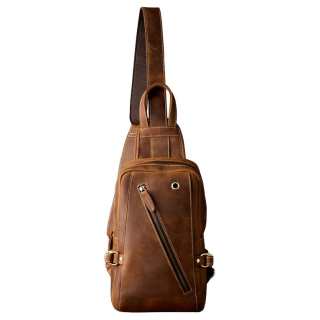 Simple & Nature Top Grain Cow Leather Crossbody Asymmetrical Shoulder Sling Bag Medium Men's Dark Brown