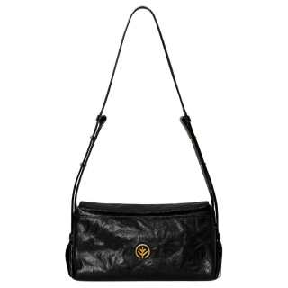 BAGTREE Top Grain Vegetable Tanned Cow Leather Tote Shoulder Bag Unisex Ebony Black