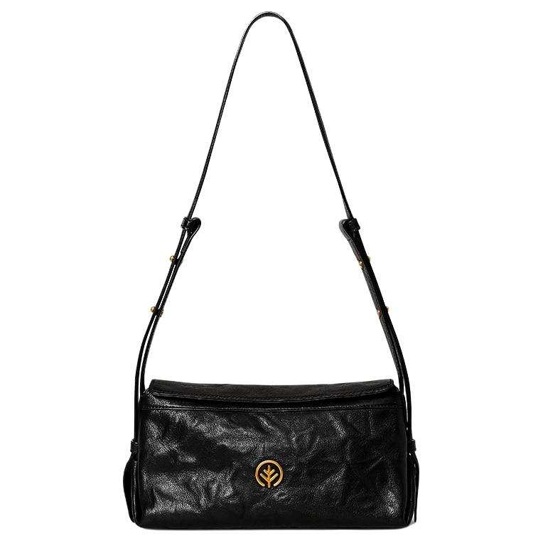 BAGTREE Top Grain Vegetable Tanned Cow Leather Tote Shoulder Bag Unisex Ebony Black