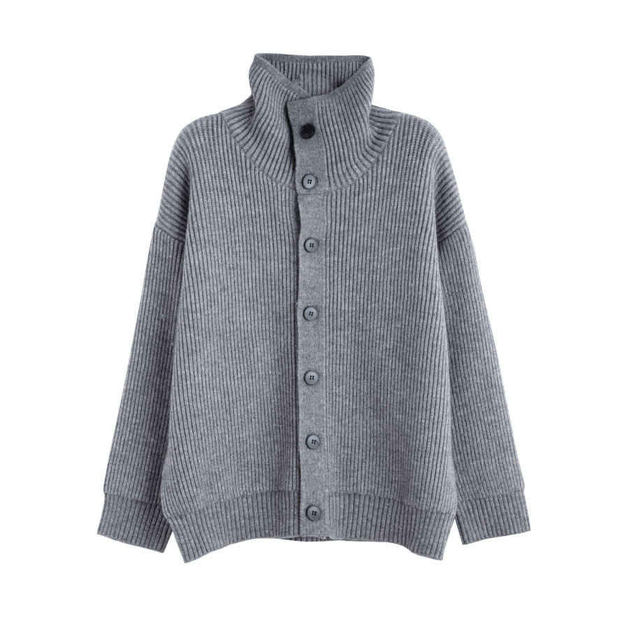 Tonlion Knitwear Women's Medium Heather Gray Turtleneck Moderate Cardigan