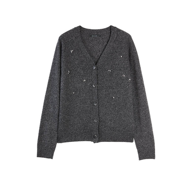 ELLE Sweaters Women's Dark Gray V Neck Moderate Cardigan