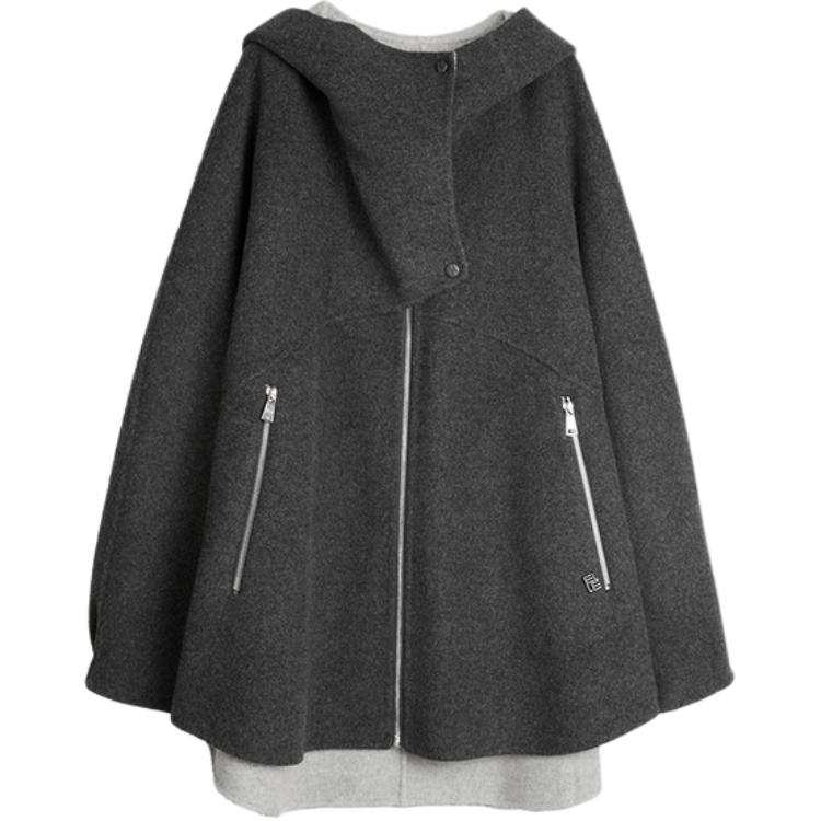 ELLE Coats Women's Dark Gray Hooded Thickened Straight Fit