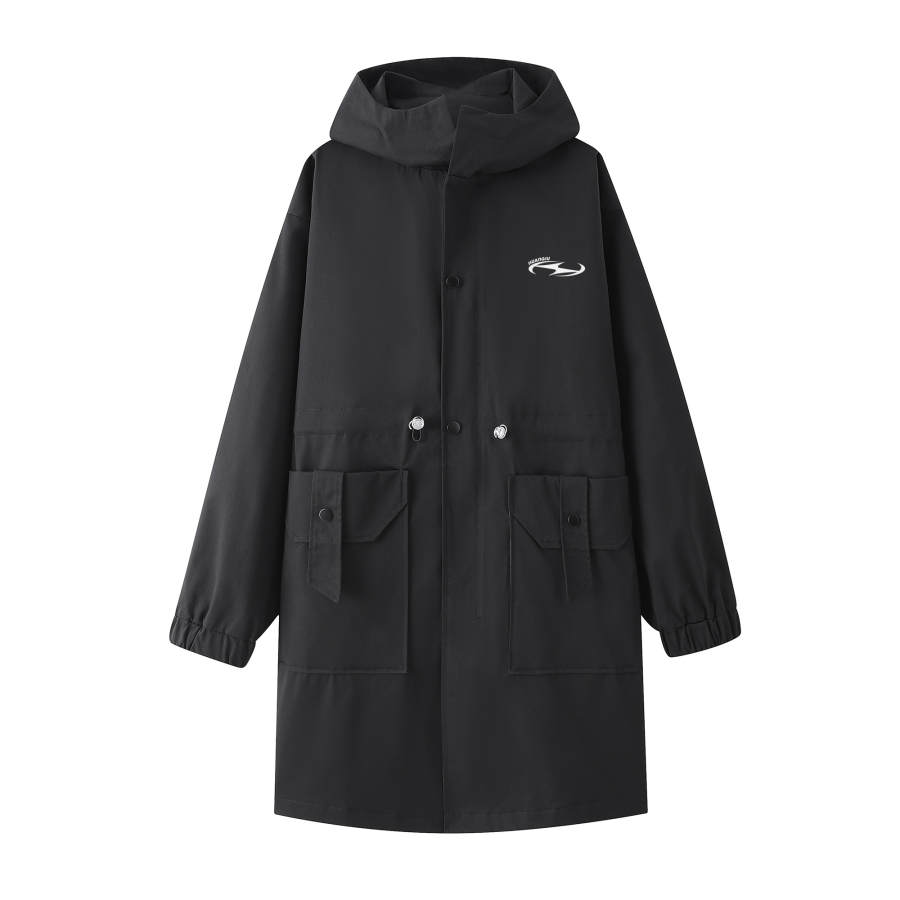 HUANQIU Trench Coats Unisex Hooded Moderate