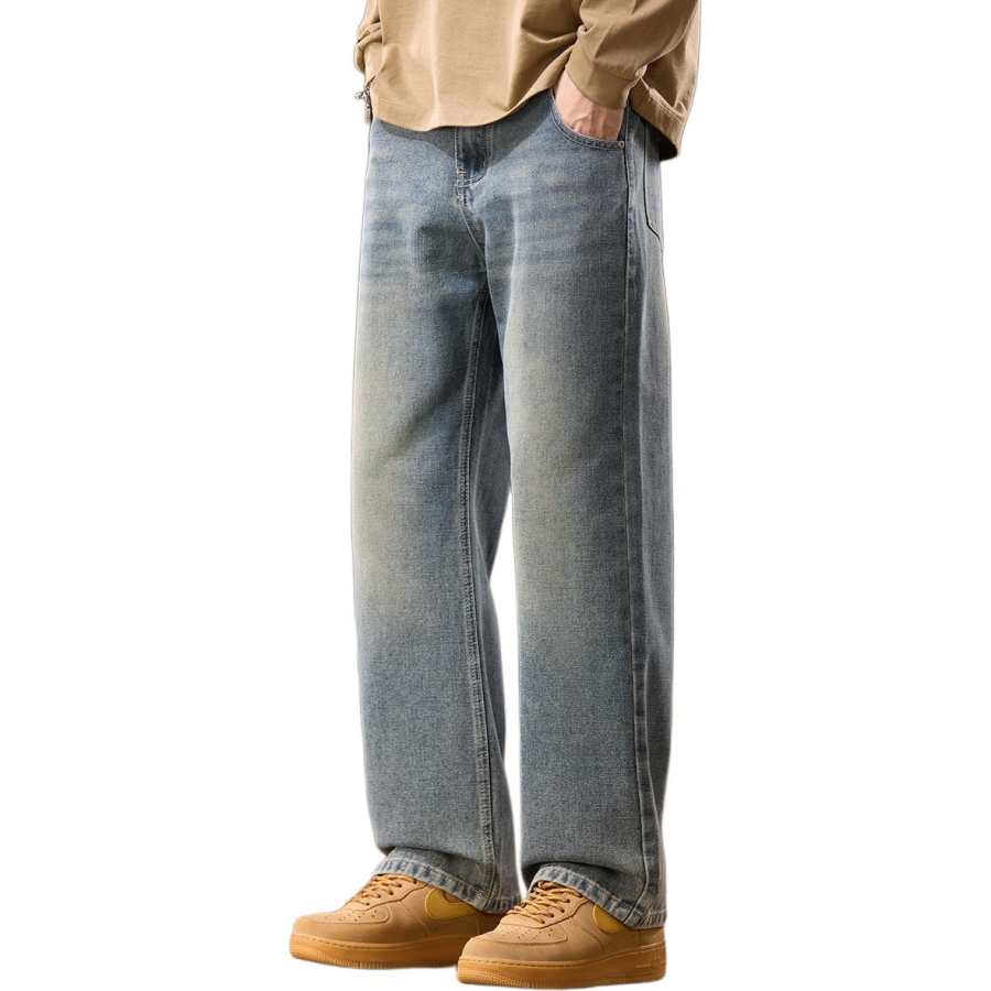 Tonlion Jeans Unisex Vintage Blue Moderate Straight Fit Pants