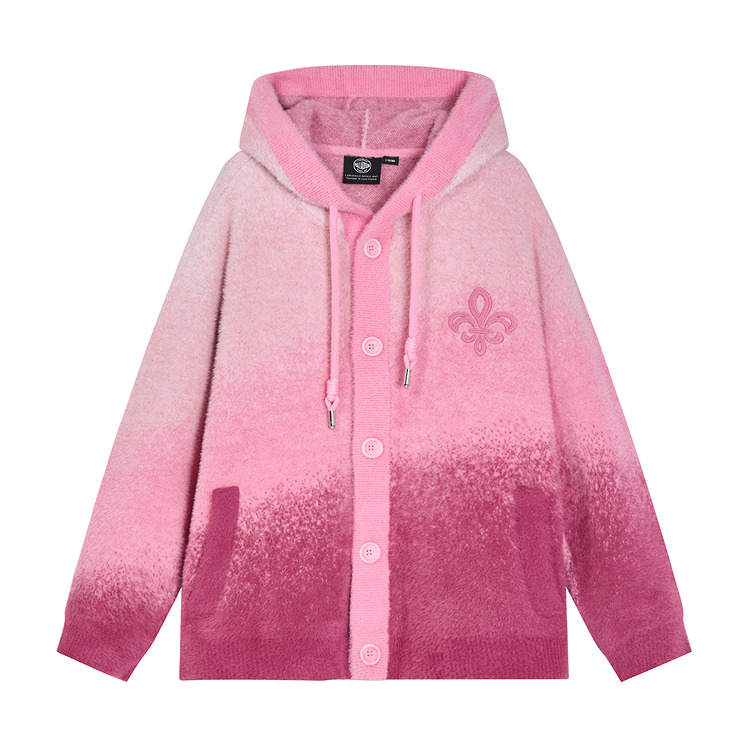 Palladium Sweaters Unisex Pink Gradient Hooded Moderate Cardigan