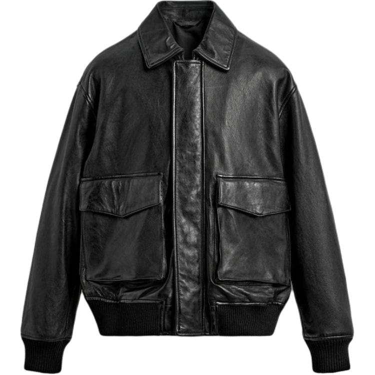 ZARA ZARA Leather Jackets Men's Black Lapel Moderate