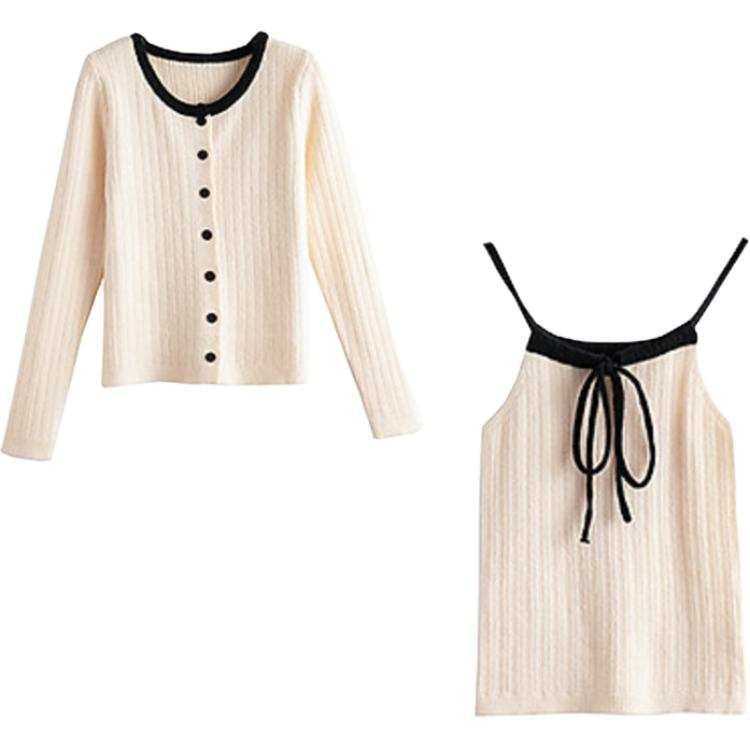 Tonlion Knitwear Women's Apricot Beige Crew Neck Moderate