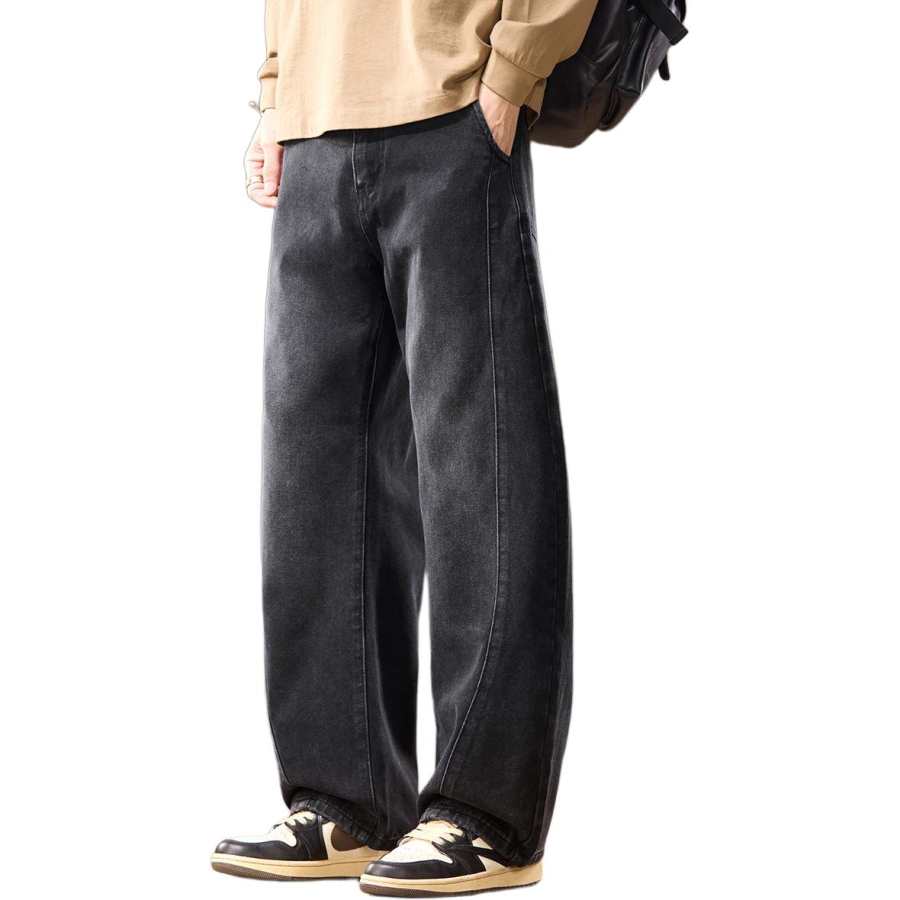 Tonlion Jeans Unisex Black Gray Color Moderate Wide Leg Pants
