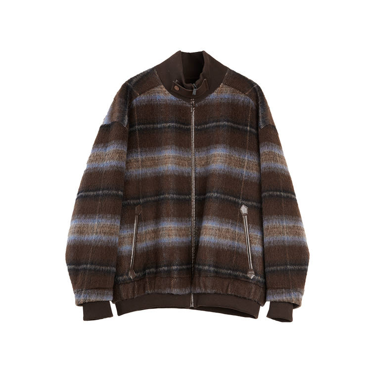 ELLE Furs Women's Coffee Plaid Stand Collar Moderate