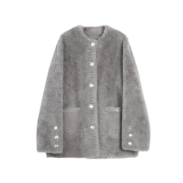 ELLE Velvet Jackets Women's Medium Gray Crew Neck Moderate