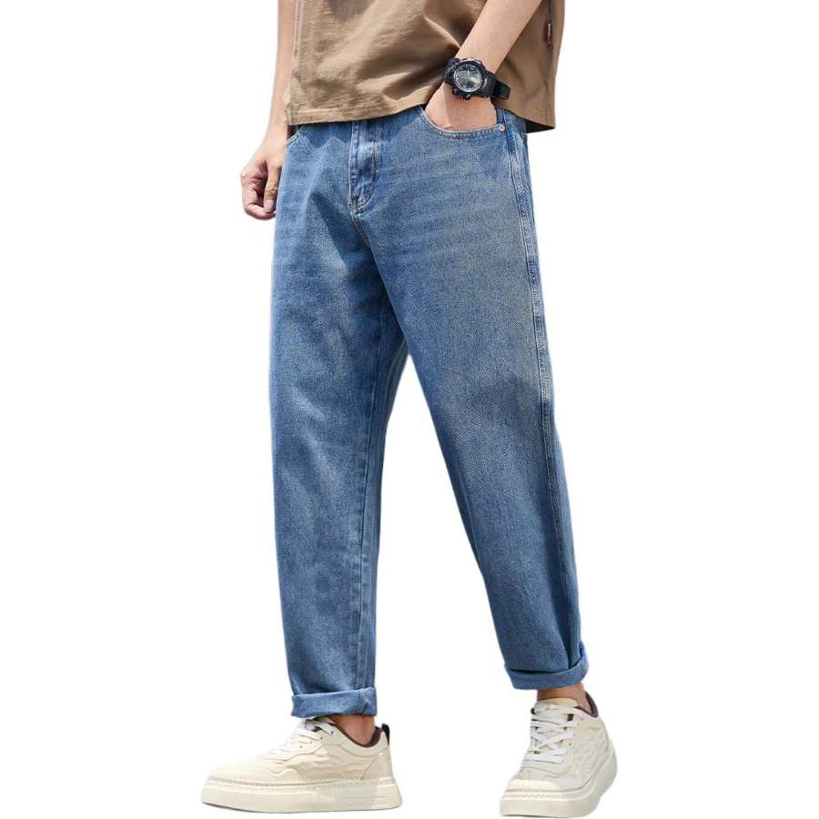 Tonlion Jeans Unisex Light Blue Moderate Straight Fit Pants