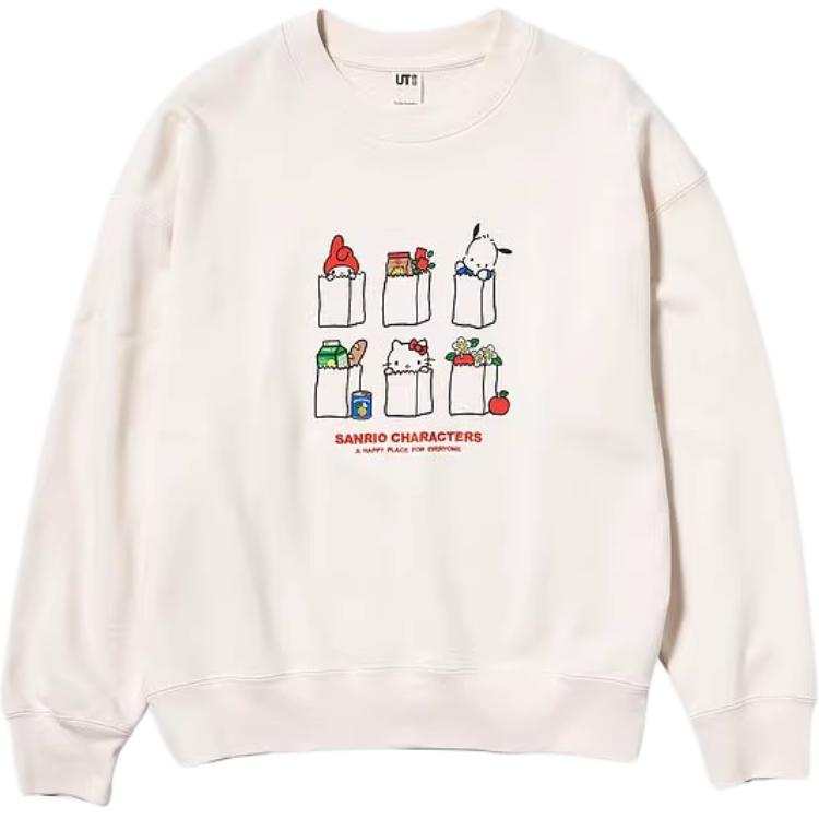 UNIQLO Sweatshirts Women's Light Beige Crew Neck Moderate