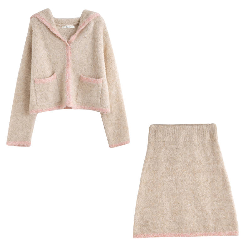 Tonlion Two Piece Skirt Sets Women's Lapel Moderate Short