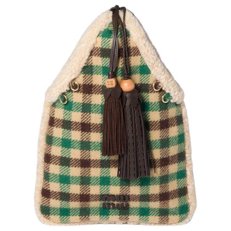 MIU MIU Fabric Handbag Women's Camel & Green