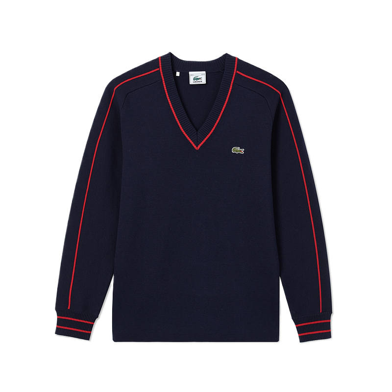 LACOSTE Sweaters Men's 166/Navy Blue V Neck Moderate