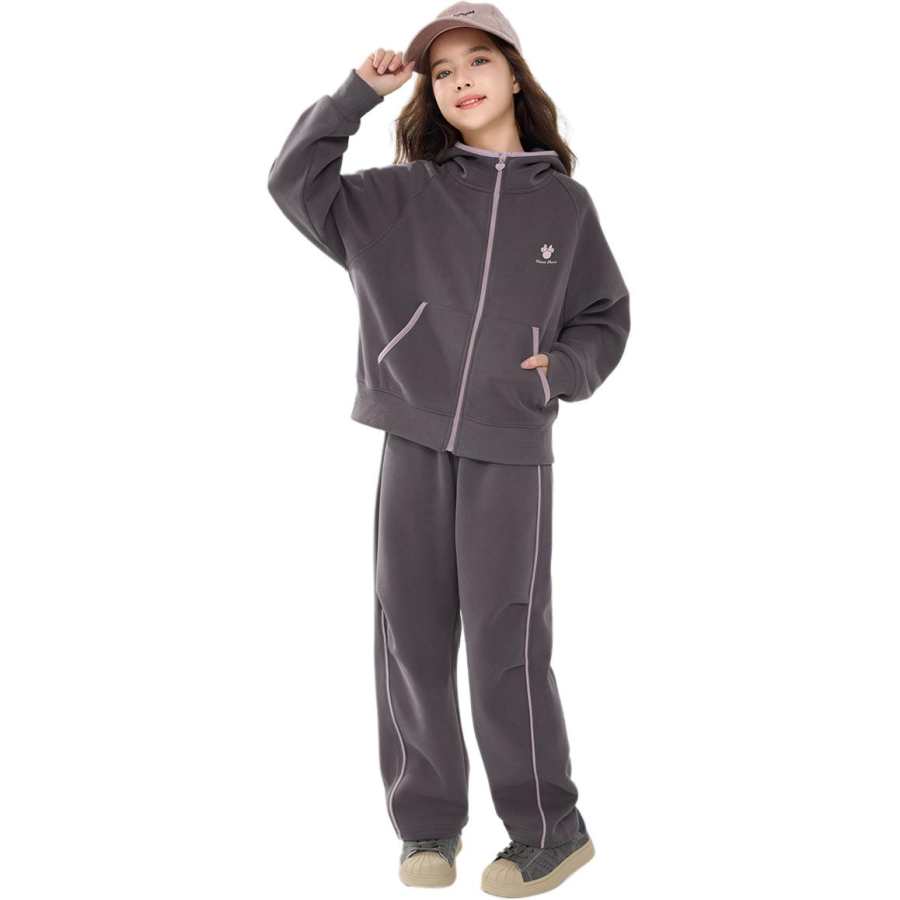 Disney Casual Sportswear Minnie Spring Fall Solid Color Hoodie Pants 2 Piece Set Teenagers