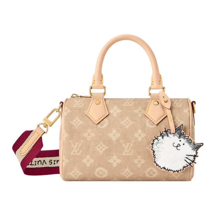 LOUIS VUITTON Grace Coddington Collaboration Catogram Kitten Speedy Meowgram Coated Canvas One Shoulder Handbag Women's