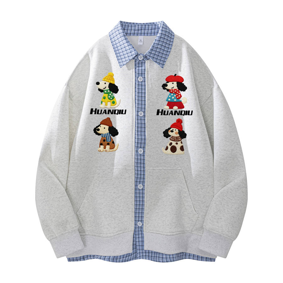 HUANQIU Sweatshirts Unisex Lapel Moderate Mock Two Piece