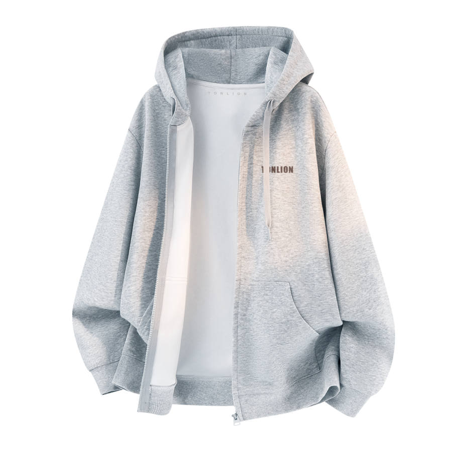 Tonlion Sweatshirts Unisex Hooded Moderate Cardigan
