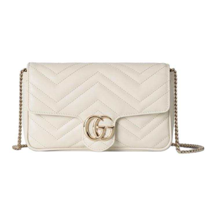 GUCCI GG Marmont Leather Shoulder Bag Small Women's White