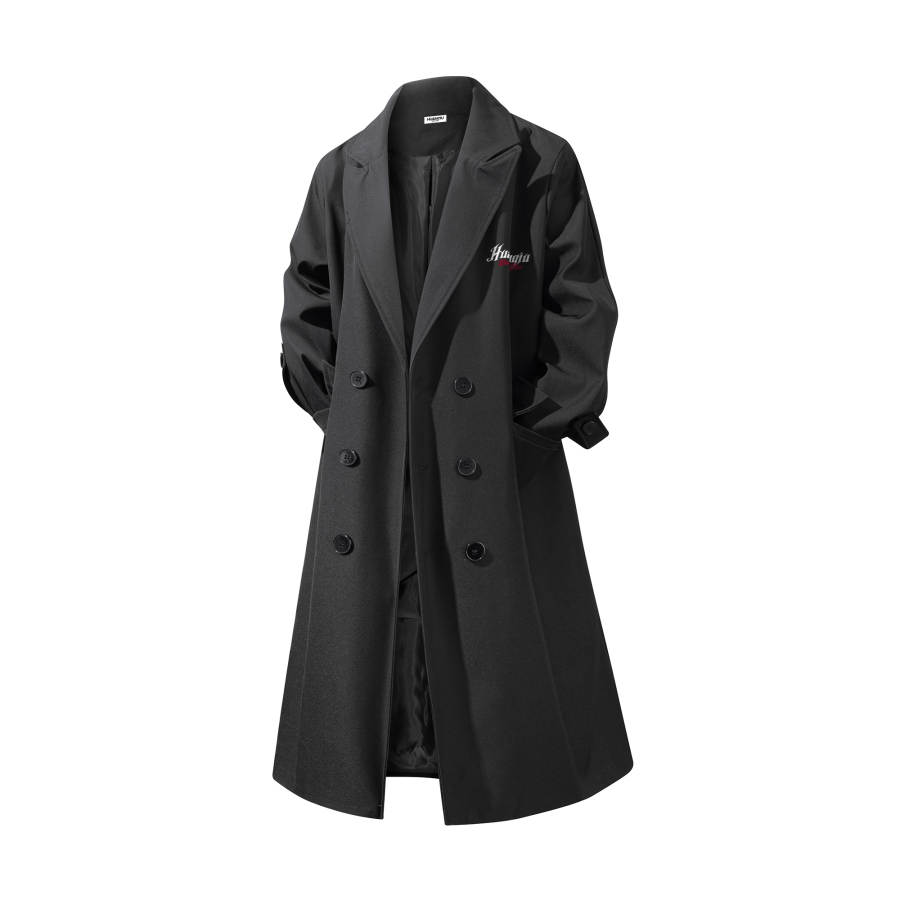 HUANQIU Trench Coats Unisex Lapel Moderate