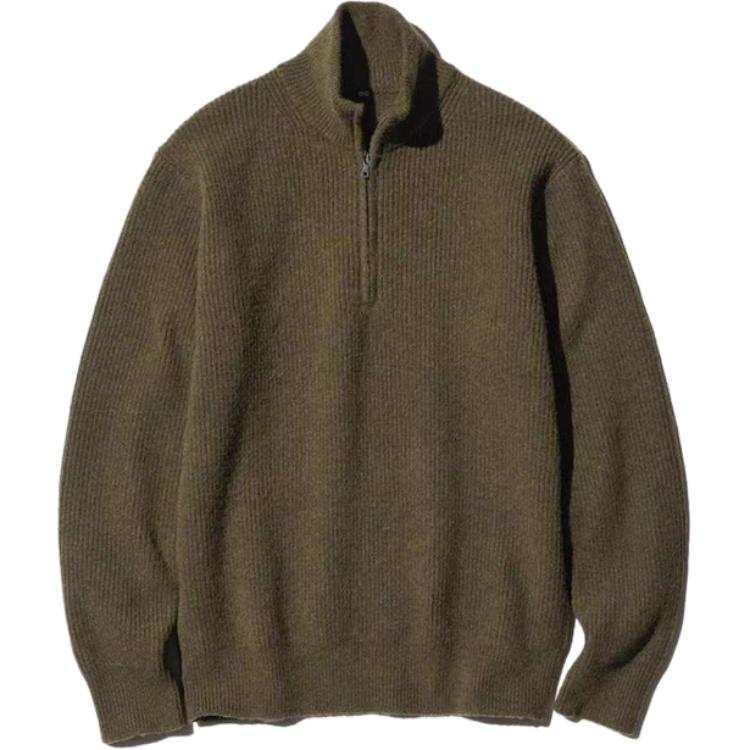 UNIQLO Knitwear Unisex Dark Olive Stand Collar Moderate Other